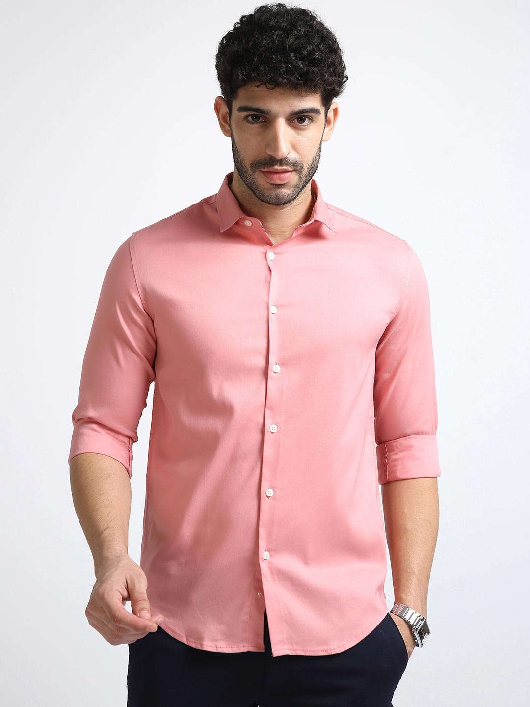 

BADMAASH Spread Collar Slim Fit Cotton Casual Shirt, Pink