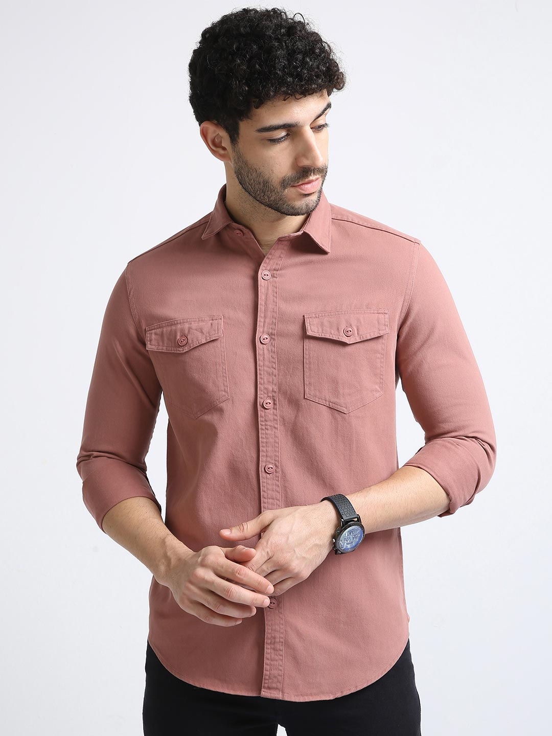 

BADMAASH Spread Collar Slim Fit Cotton Casual Shirt, Brown