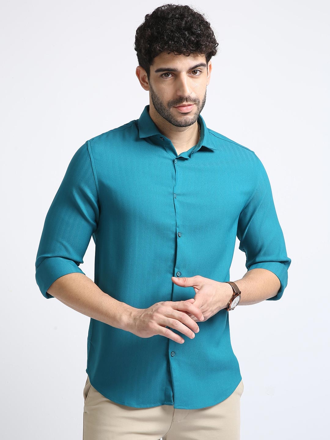 

BADMAASH Spread Collar Slim Fit Cotton Casual Shirt, Blue