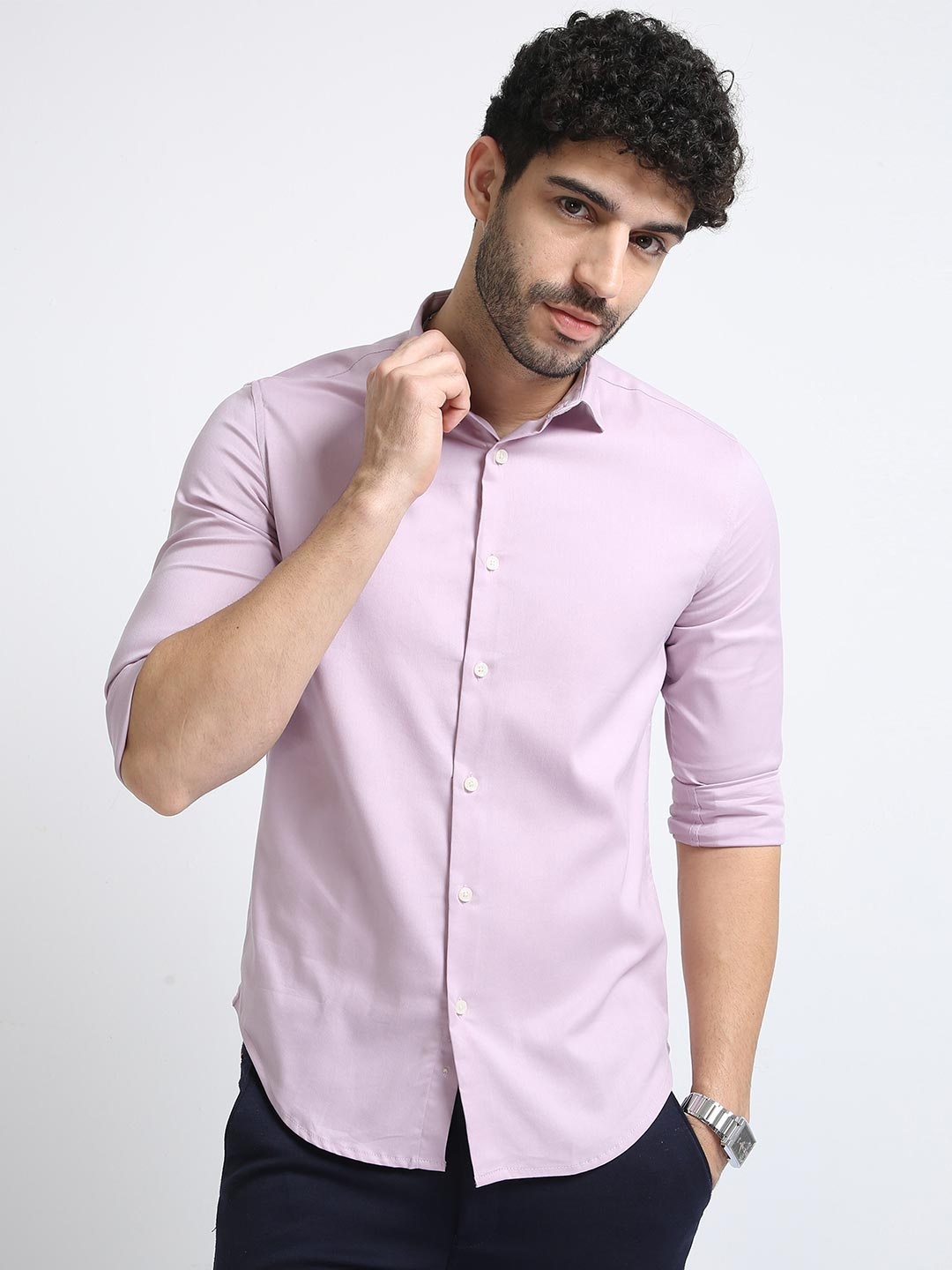 

BADMAASH Spread Collar Slim Fit Cotton Casual Shirt, Purple