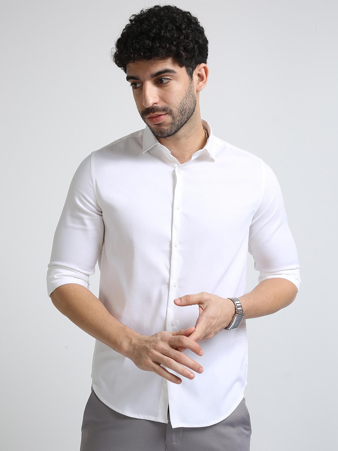 

BADMAASH Spread Collar Slim Fit Cotton Casual Shirt, White