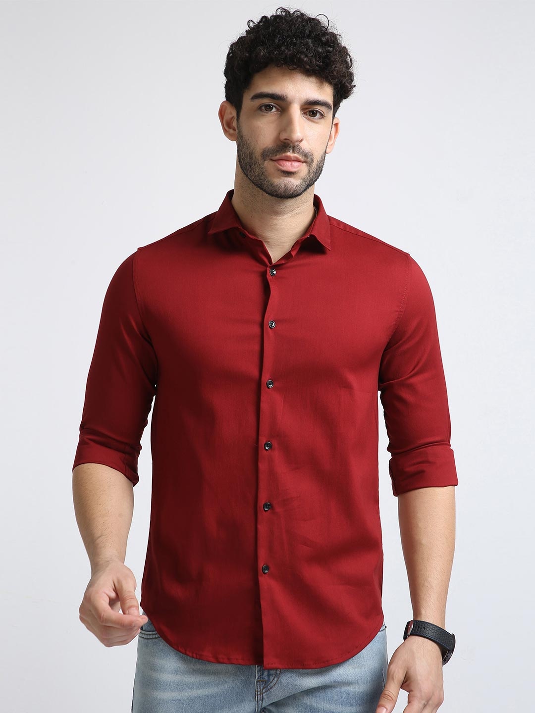 

BADMAASH Slim Fit Opaque Pure Cotton Casual Shirt, Red