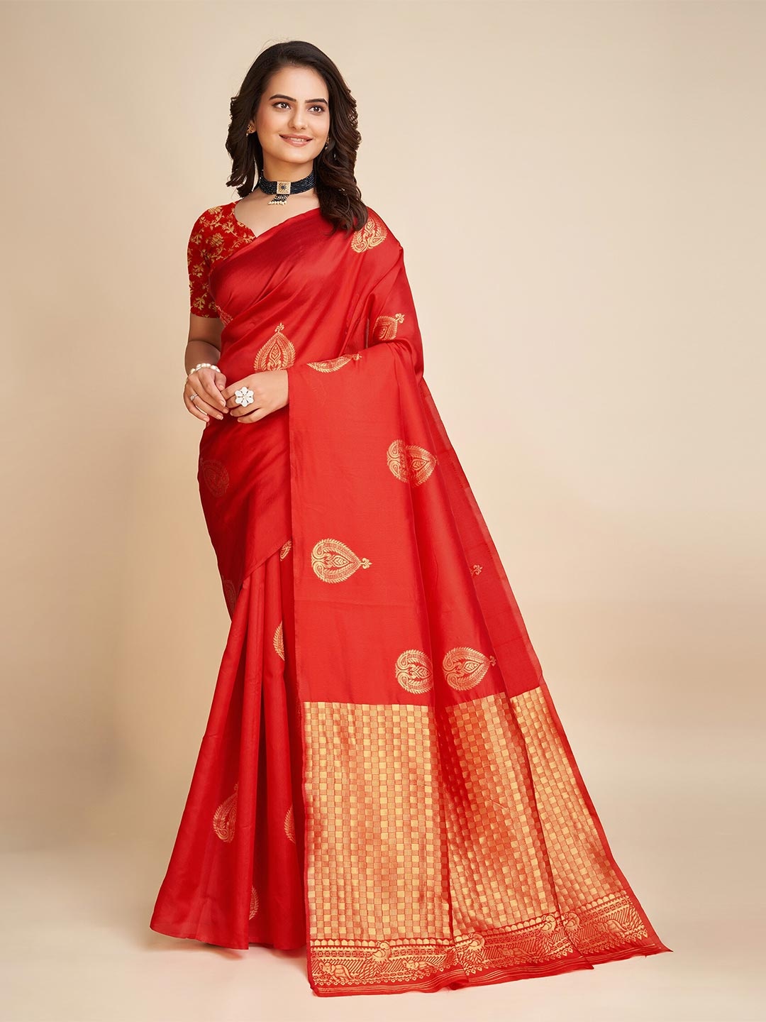 

Anjaneya Sarees Woven Design Zari Banarasi Saree, Red