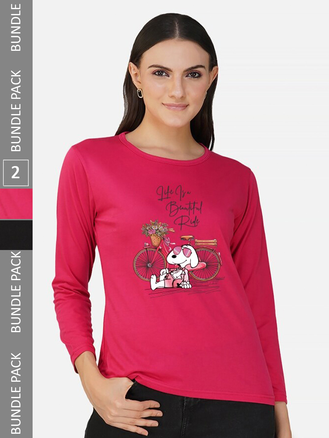 

CHOZI Pack Of 2 Printed Round Neck Cotton Regular T-shirts, Black