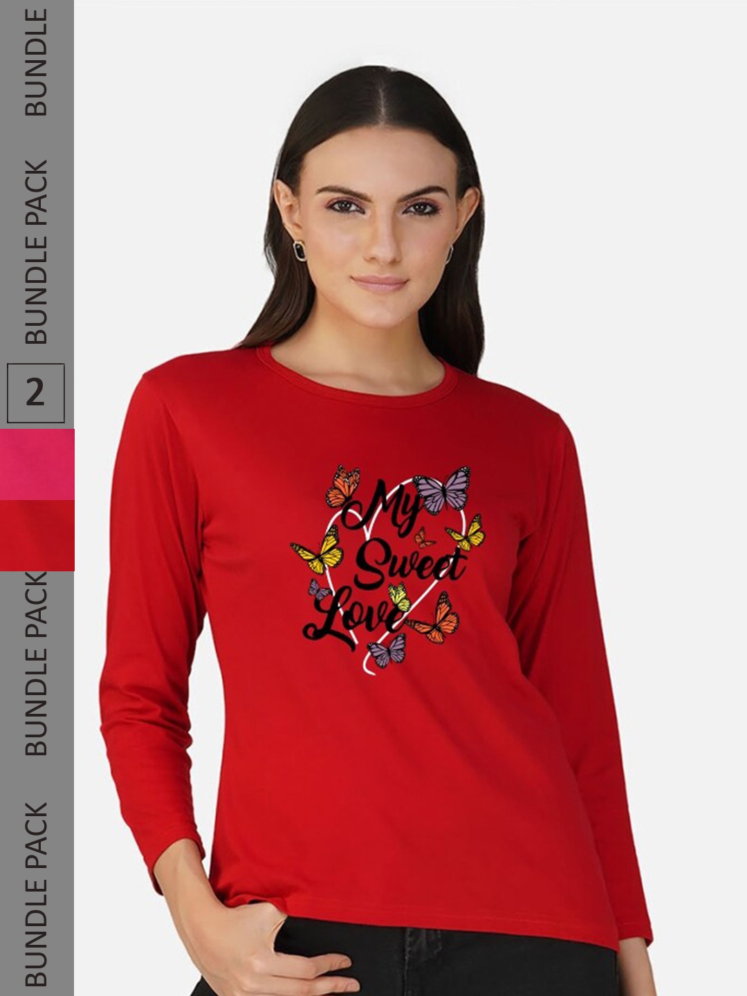 

CHOZI Pack of 2 Typography Printed Cotton T-shirts, Red
