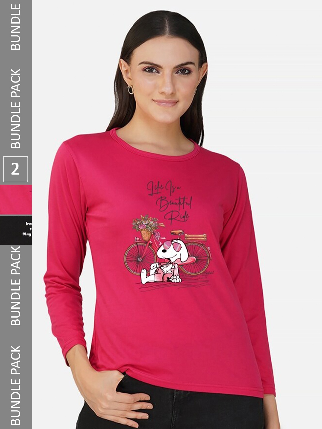 

CHOZI Pack Of 2 Printed Round Neck Cotton T-shirt, Black
