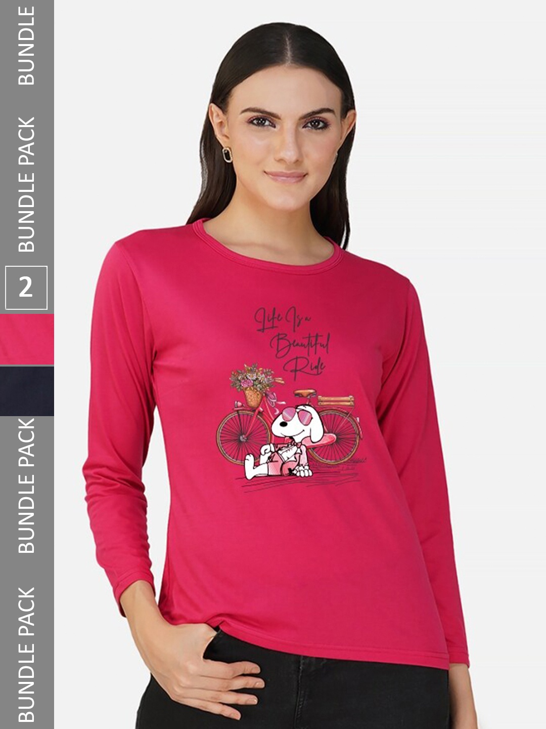 

CHOZI Pack of 2 Graphic Printed Cotton T-shirts, Pink