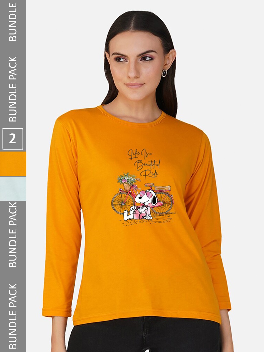 

CHOZI Pack Of 2 Graphic Printed Long Sleeves Cotton T-shirt, Turquoise blue