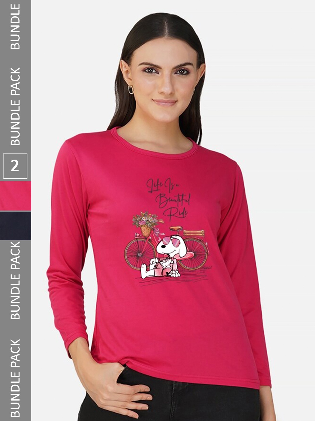 

CHOZI Pack Of 2 Graphic Snoopy Printed Cotton Casual T-shirt, Pink