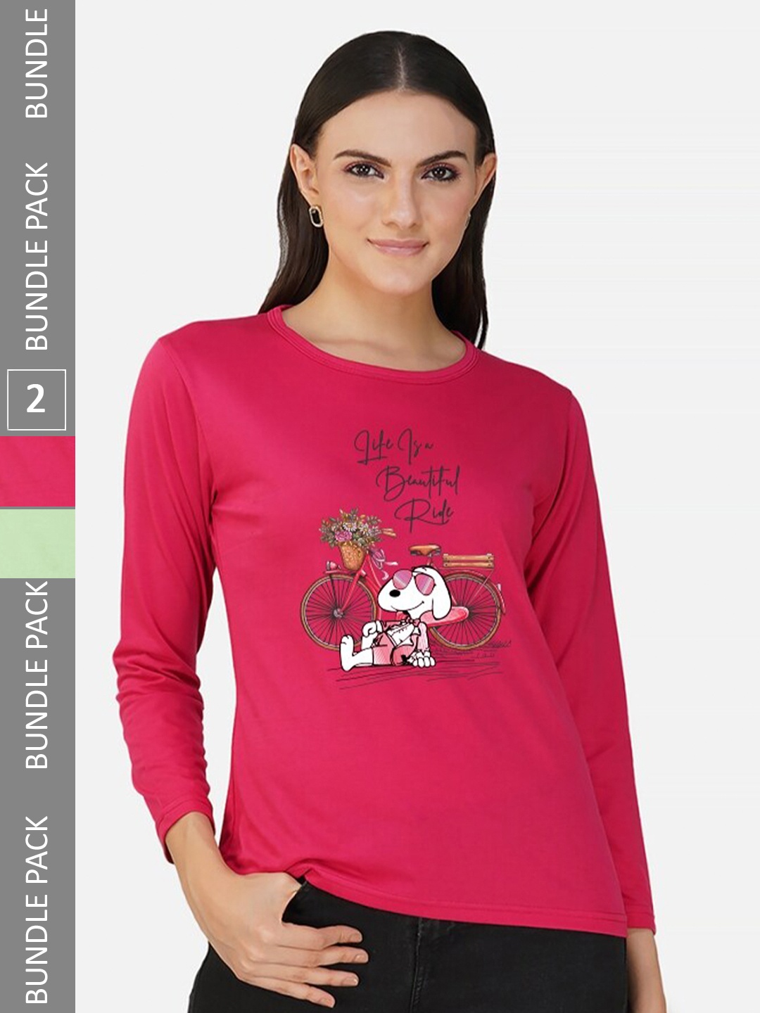 

CHOZI Pack Of 2 Graphic Printed Cotton T-shirt, Pink