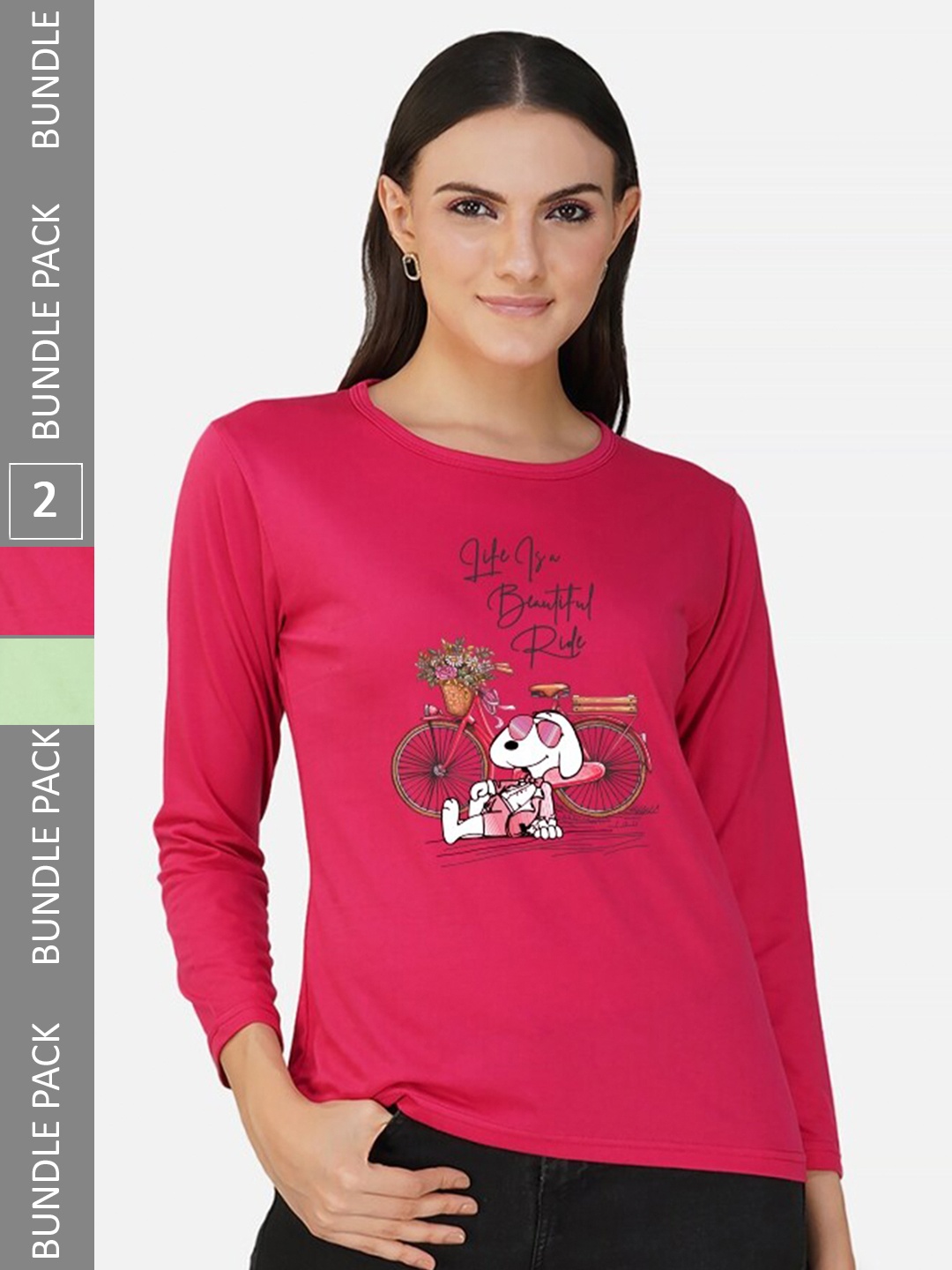 

CHOZI Pack Of 2 Graphic Printed Cotton T-shirt, Pink