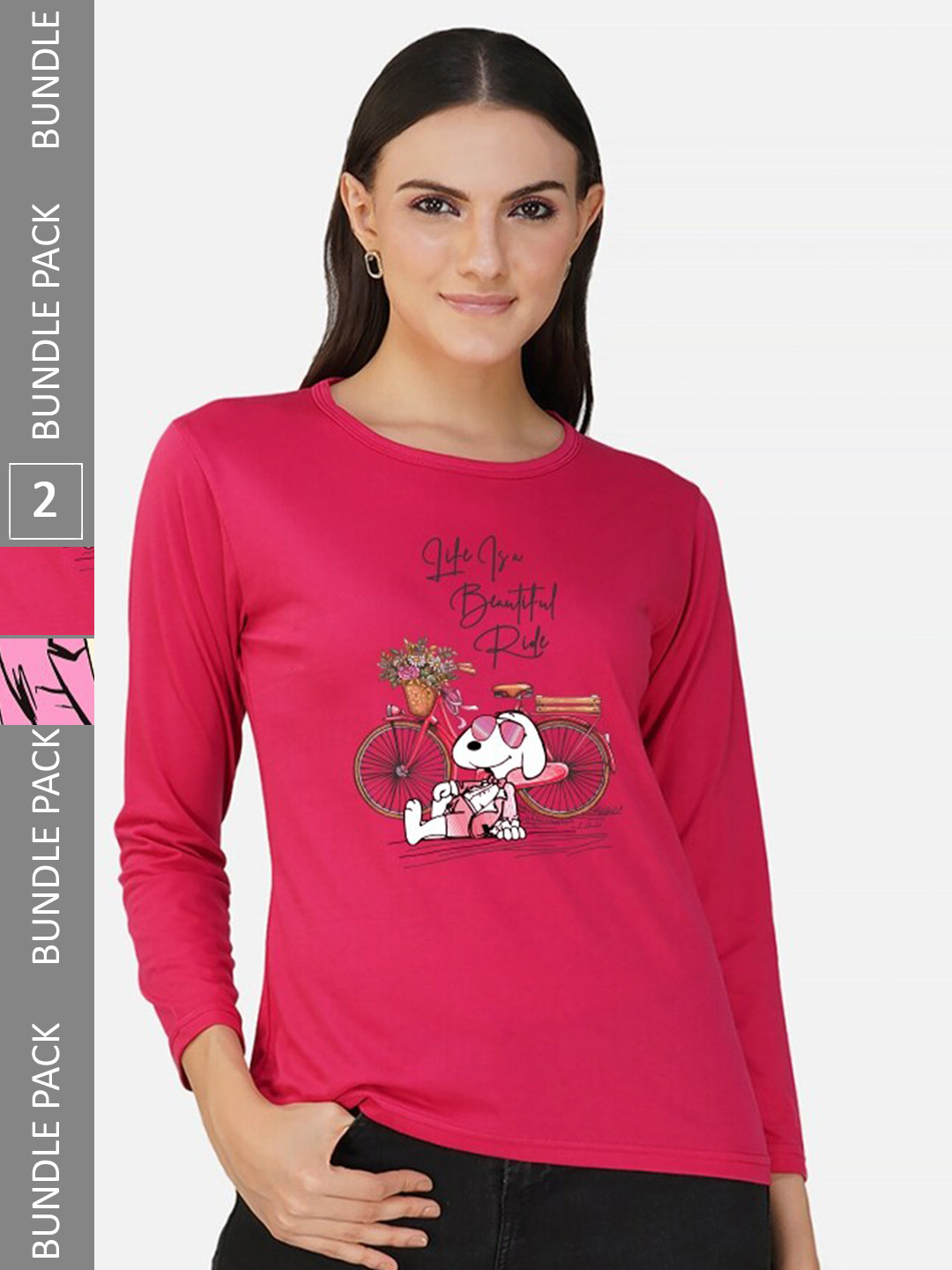 

CHOZI Pack of 2 Graphic Printed Cotton T-shirts, Pink