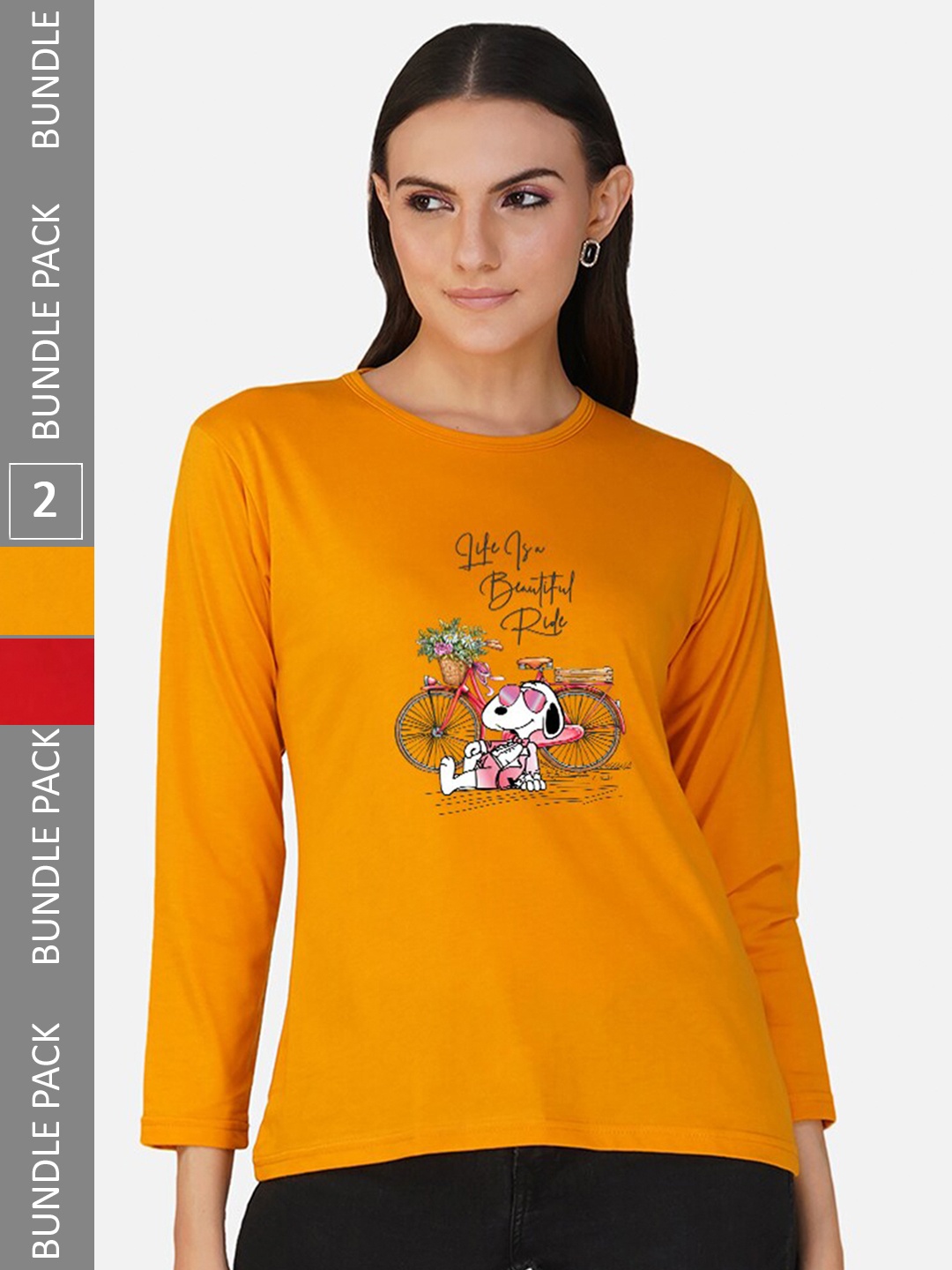 

CHOZI Pack Of 2 Printed Round Neck Cotton Regular T-shirts, Red