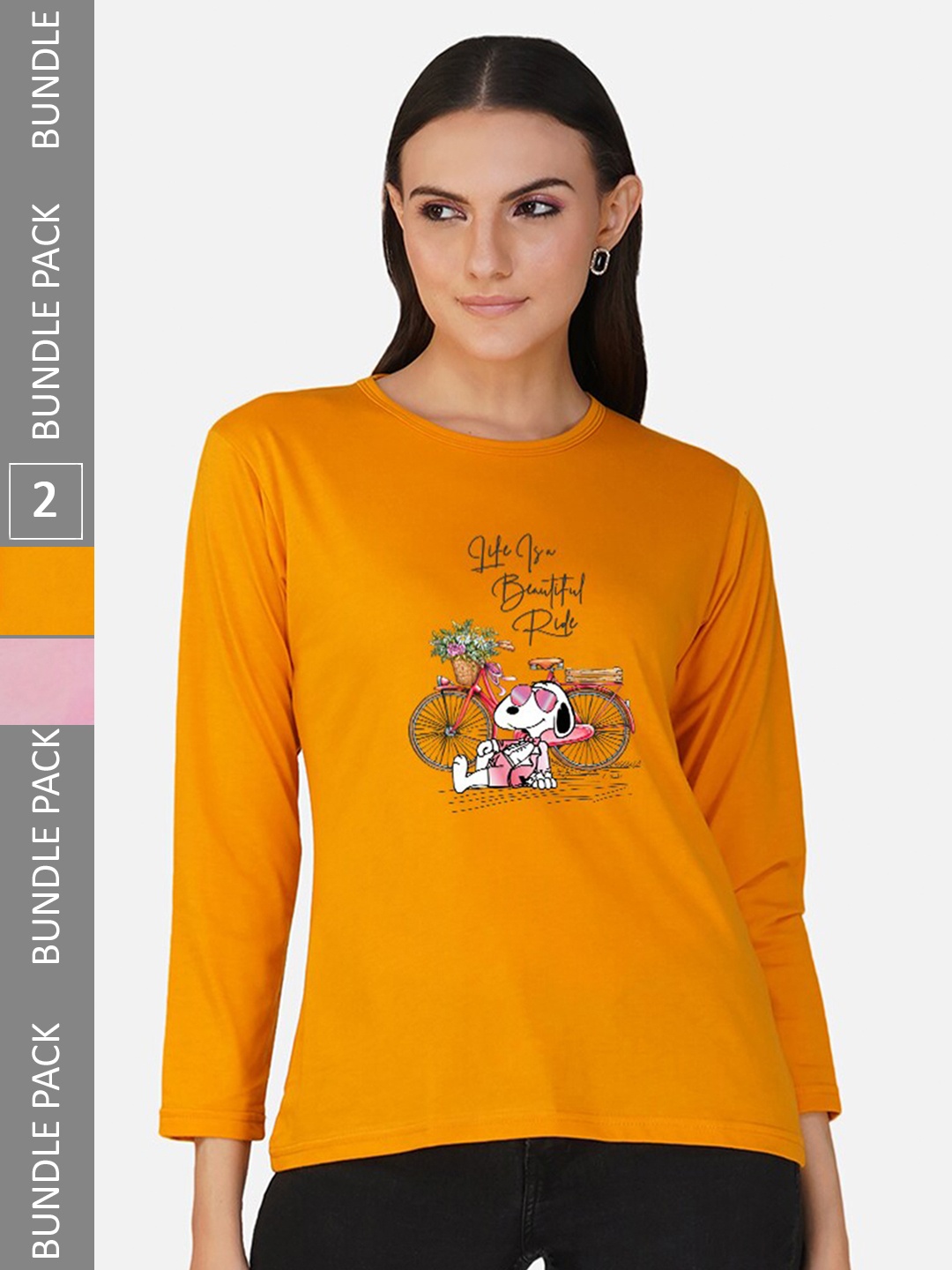 

CHOZI Pack Of 2 Graphic Printed Cotton T-shirt, Yellow