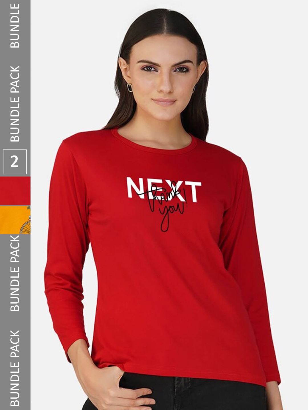 

CHOZI Pack Of 2 Typography Printed Cotton T-shirt, Red