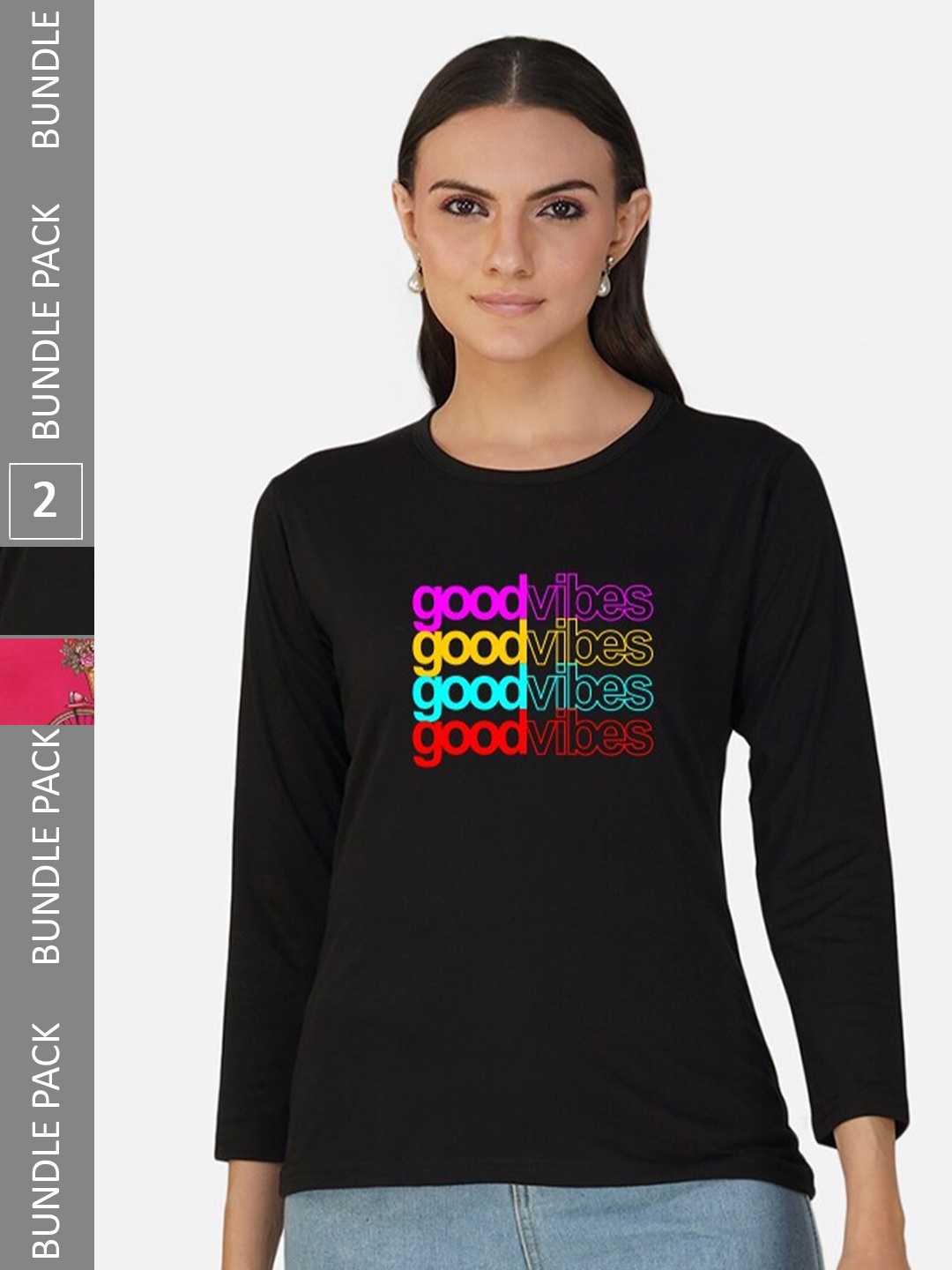 

CHOZI Pack of 2 Typography Printed Cotton T-shirts, Black