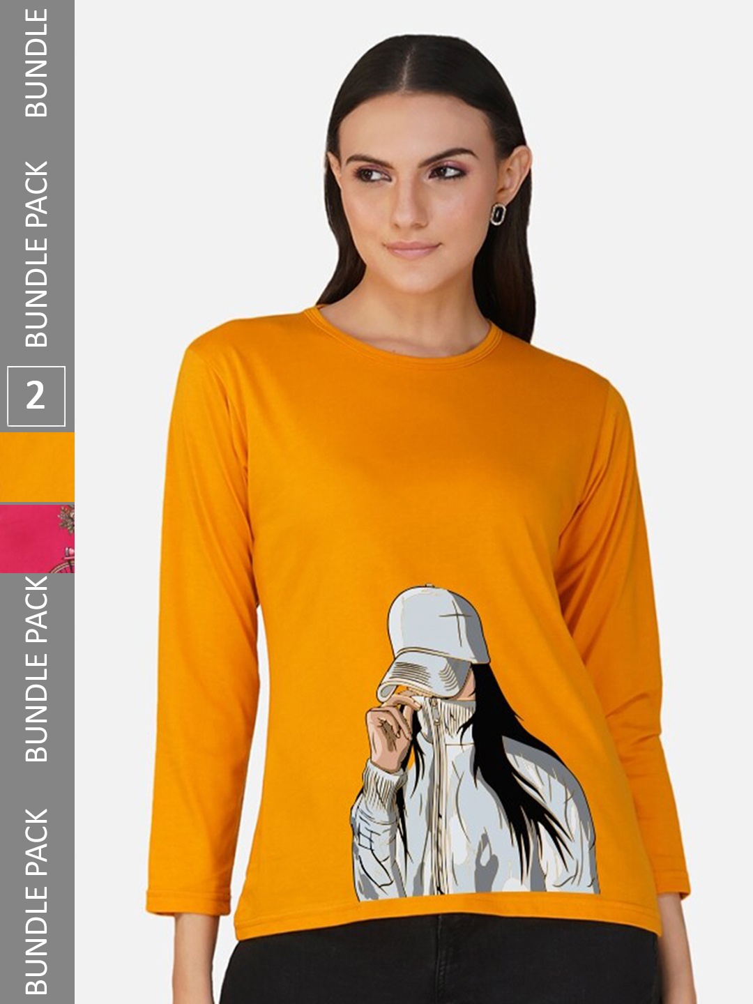 

CHOZI Pack Of 2 Graphic Printed Cotton T-shirt, Orange
