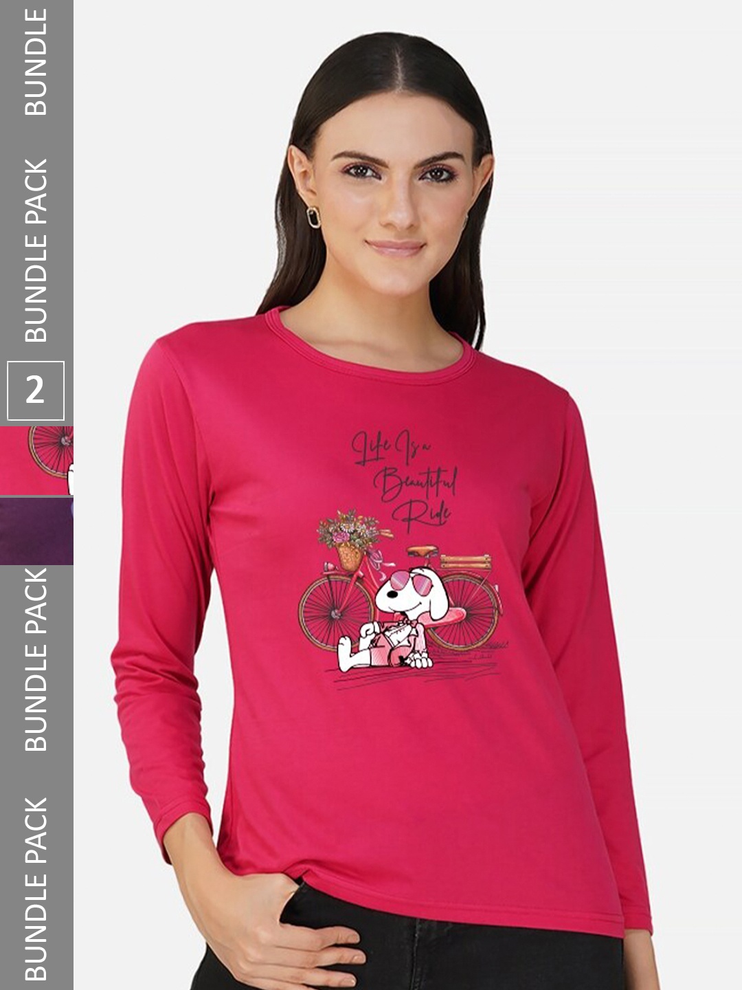 CHOZI Pack Of 2 Printed Cotton T-shirt, Purple
