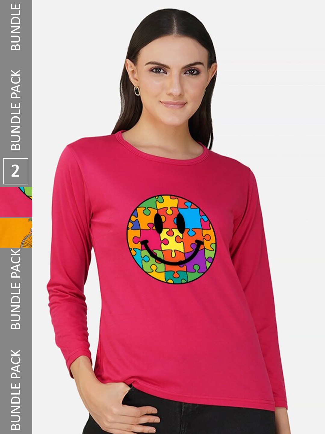 

CHOZI Pack of 2 Graphic Printed Cotton T-shirts, Pink