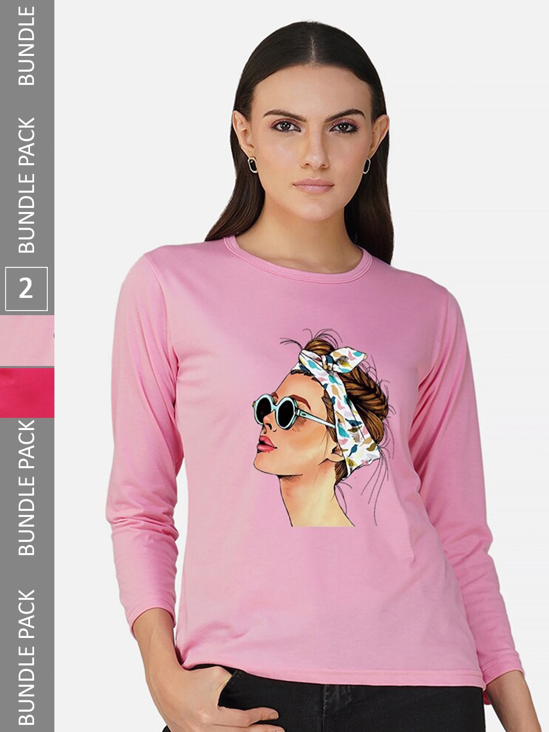 

CHOZI Pack Of 2 Printed Round Neck Cotton T-shirt, Pink