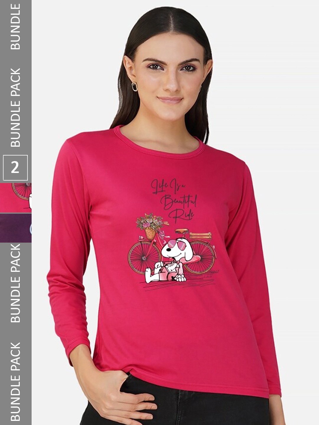 

CHOZI Pack Of 2 Graphic Snoopy Printed Cotton Casual T-shirt, Pink