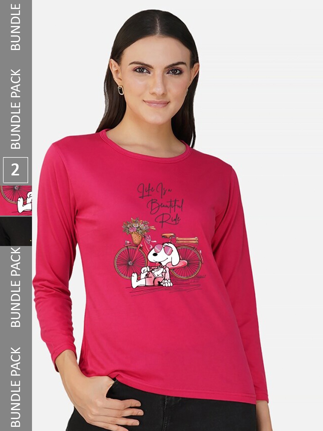

CHOZI Pack Of 2 Printed Cotton T-shirt, Black