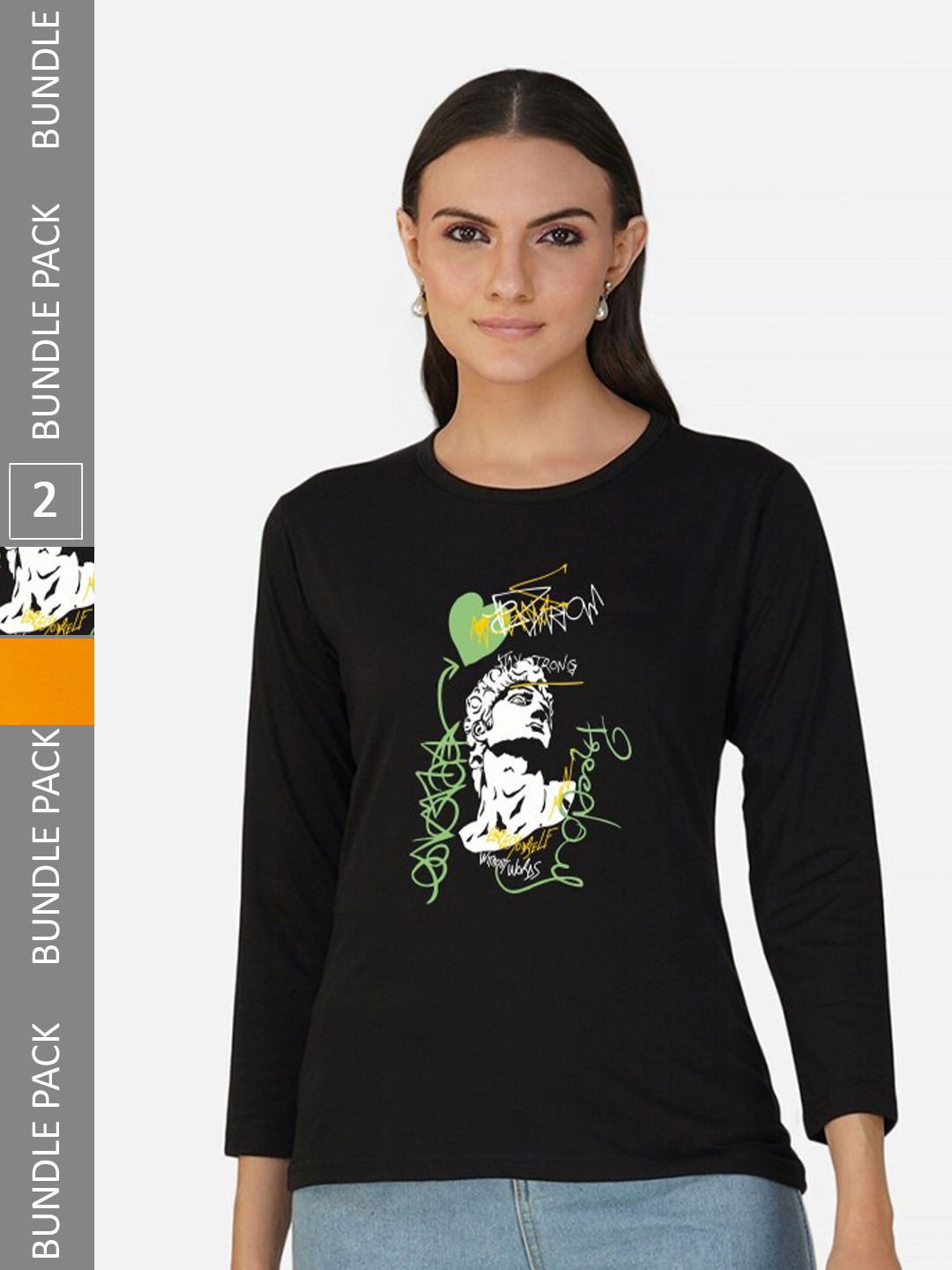 

CHOZI Pack Of 2 Printed Cotton Casual T-shirt, Black