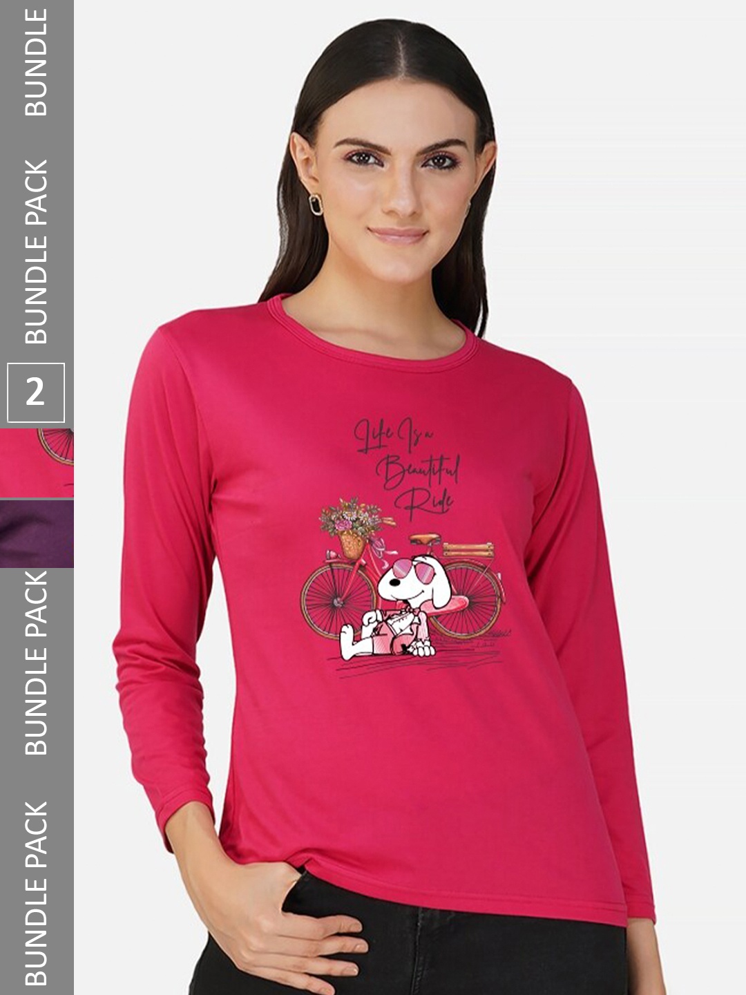 

CHOZI Pack Of 2 Graphic Printed Long Sleeves Cotton T-shirt, Purple