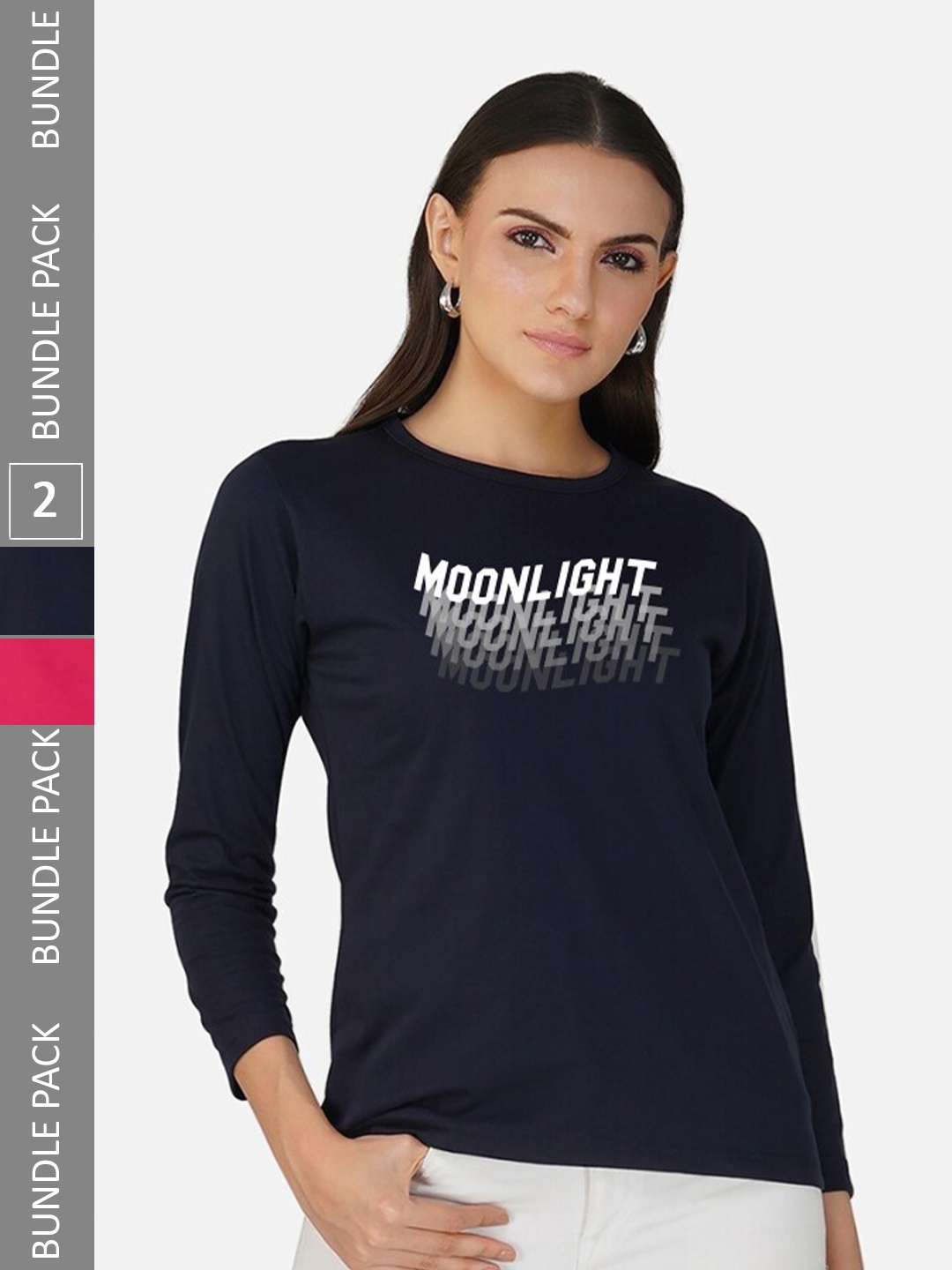 

CHOZI Pack Of 2 Typography Printed Cotton T-shirt, Navy blue