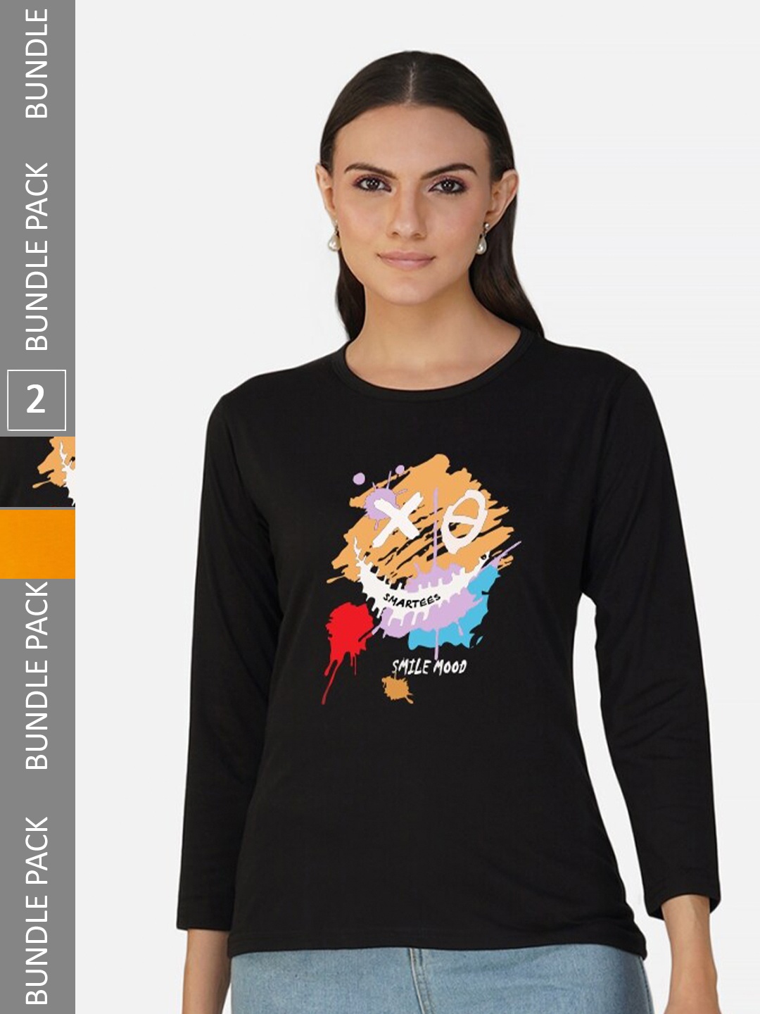 

CHOZI Pack Of 2 Graphic Printed Cotton T-shirt, Black