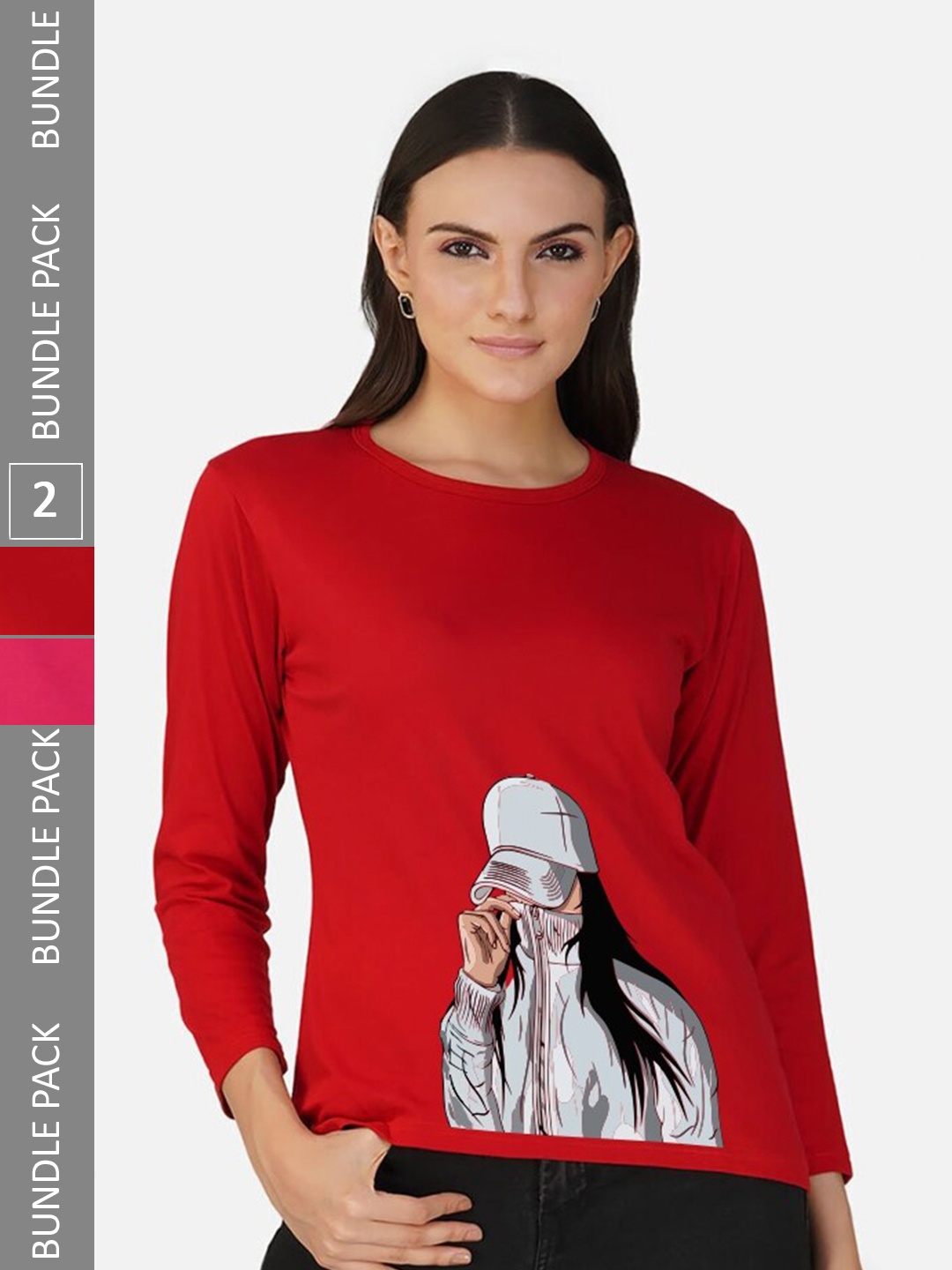 

CHOZI Pack Of 2 Graphic Printed Round Neck Cotton T-shirt, Red