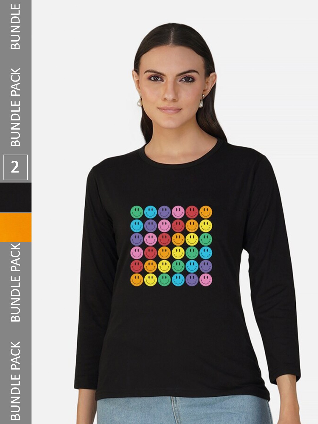 

CHOZI Pack Of 2 Graphic Printed Long Sleeves Cotton T-shirt, Black
