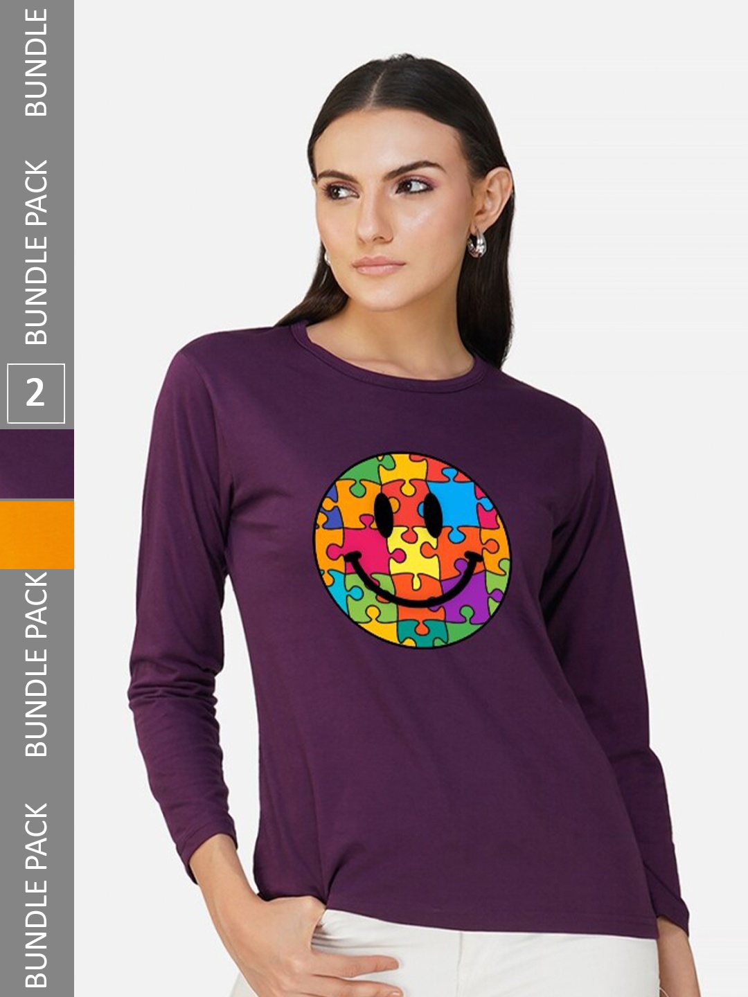 

CHOZI Pack Of 2 Graphic Printed Round Neck Cotton T-shirt, Purple