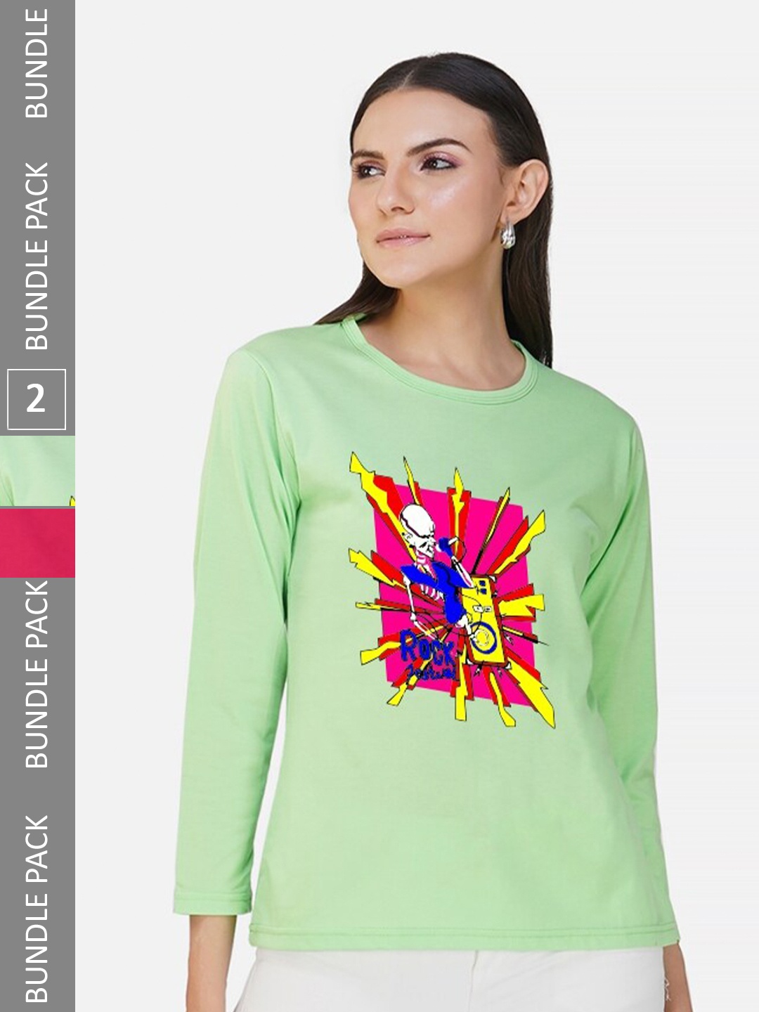 

CHOZI Pack Of 2 Graphic Printed Round Neck Cotton T-shirt, Green