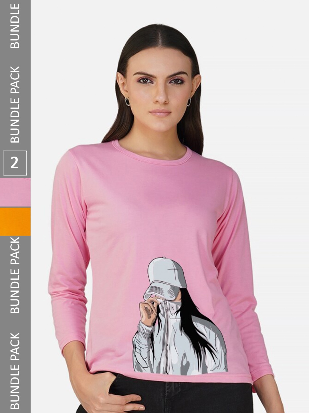 

CHOZI Pack Of 2 Printed Round Neck Cotton T-shirt, Pink