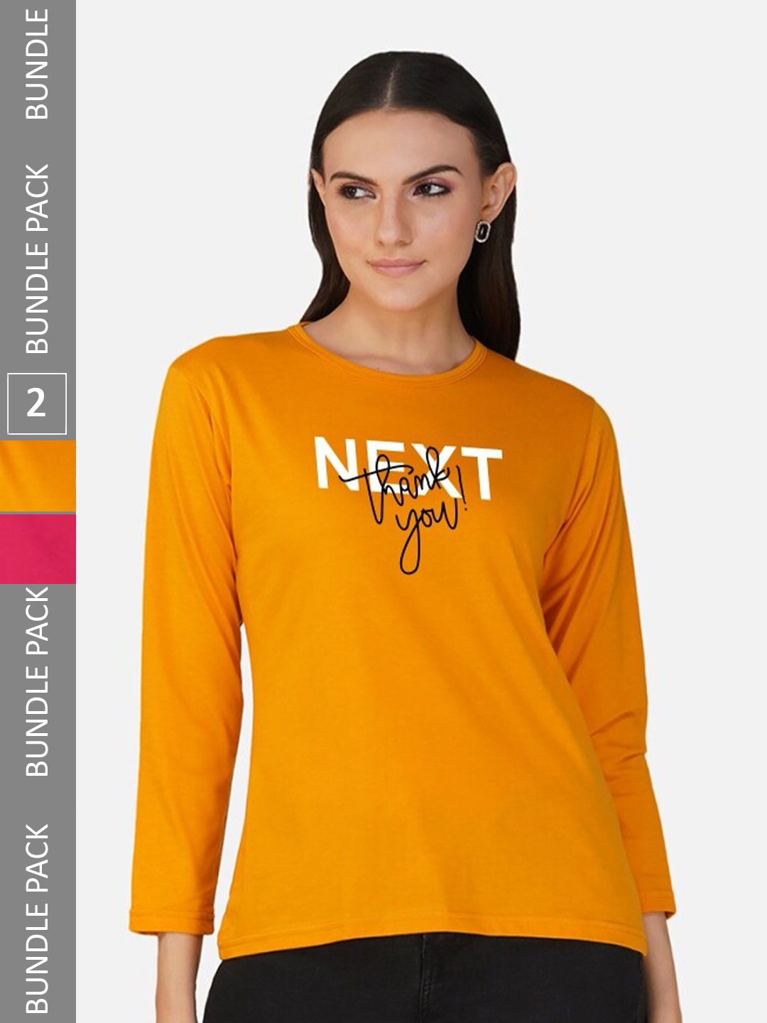 

CHOZI Pack Of 2 Typography Printed Cotton T-shirt, Mustard