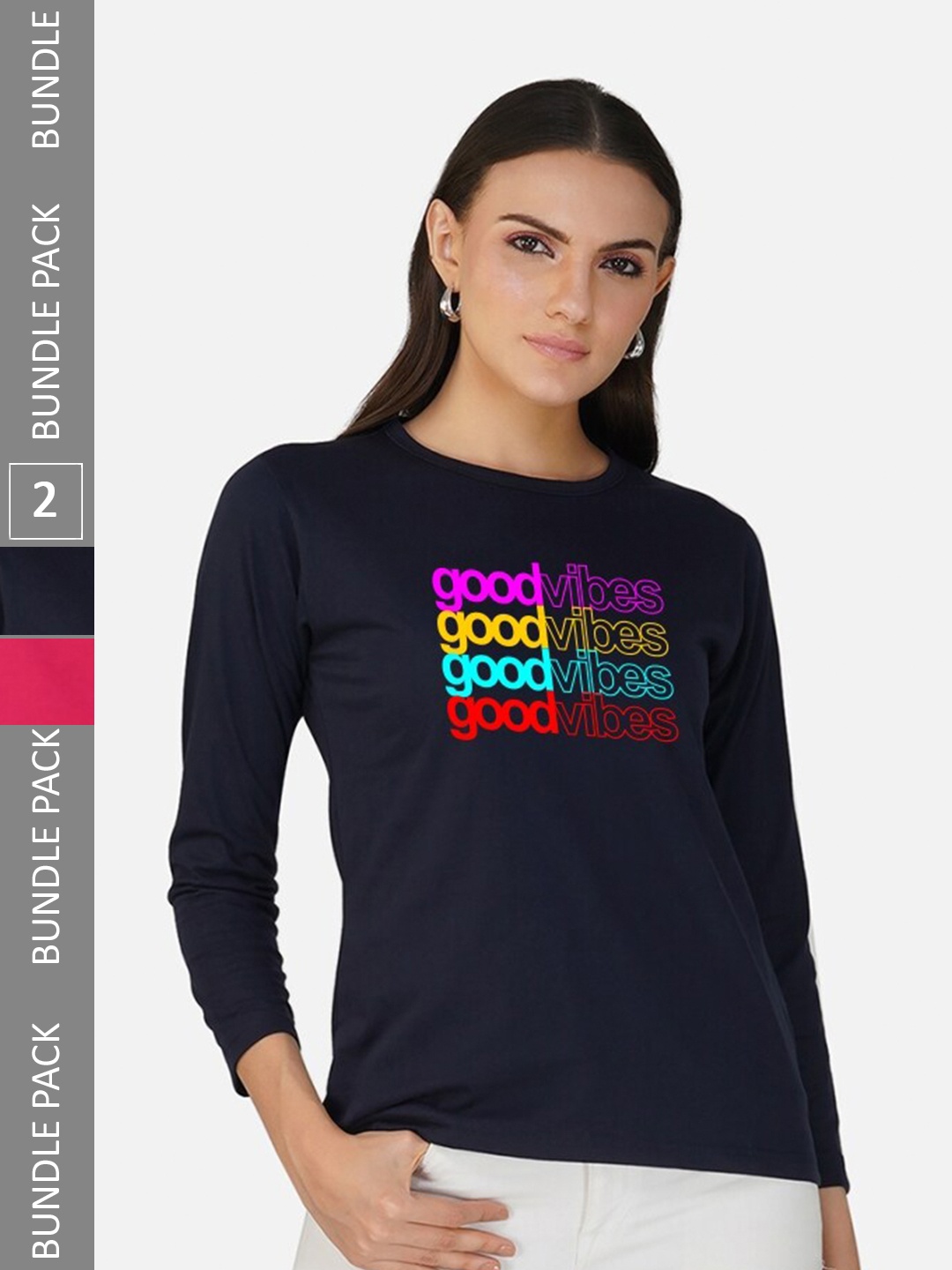 

CHOZI Pack Of 2 Printed Cotton Casual T-shirt, Navy blue
