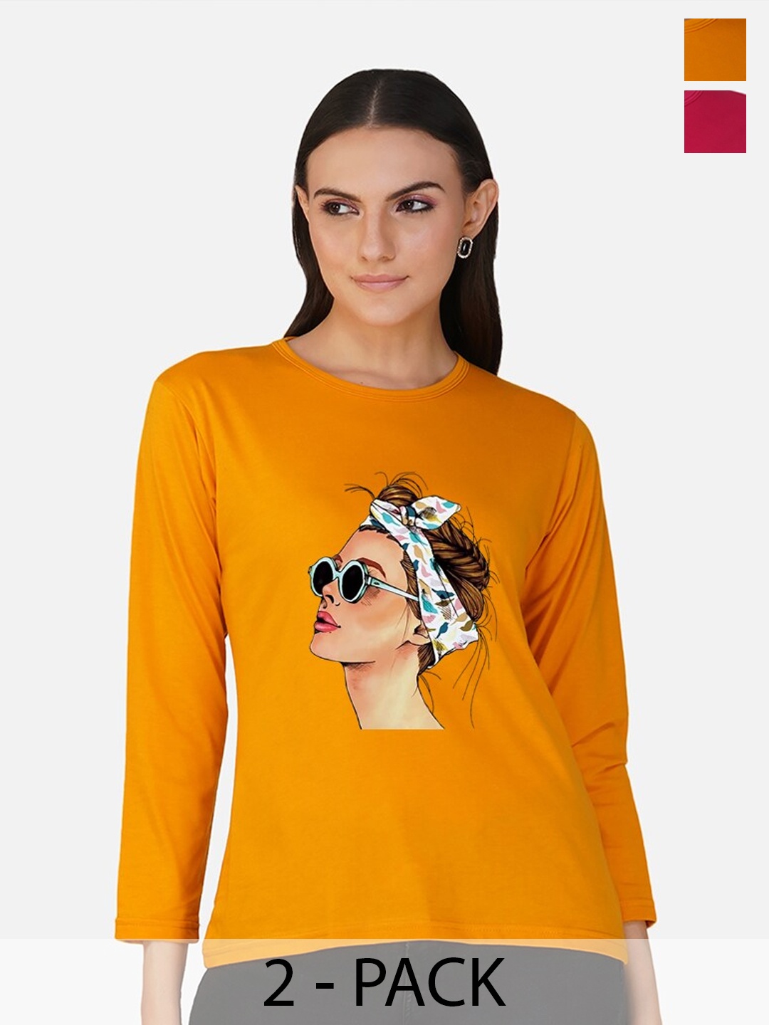 

CHOZI Pack Of 2 Graphic Printed Cotton T-shirt, Mustard