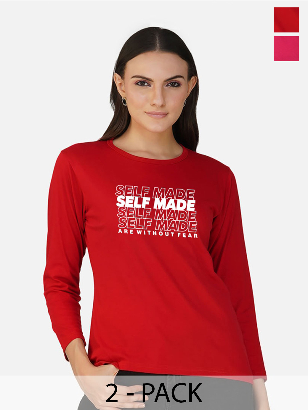 

CHOZI Pack Of 2 Typography Printed Cotton T-shirt, Red