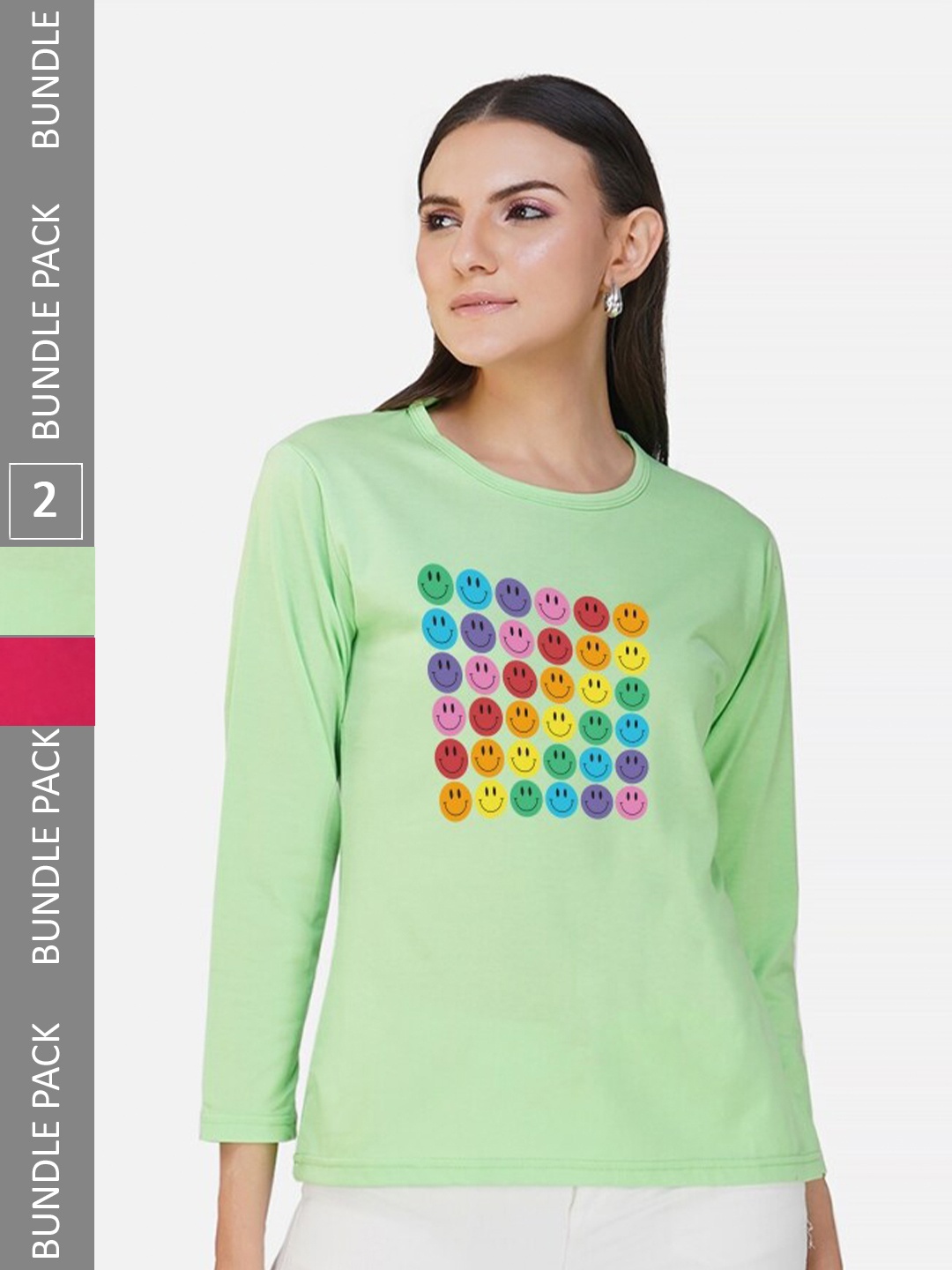 

CHOZI Pack Of 2 Graphic Printed Cotton T-shirt, Lime green