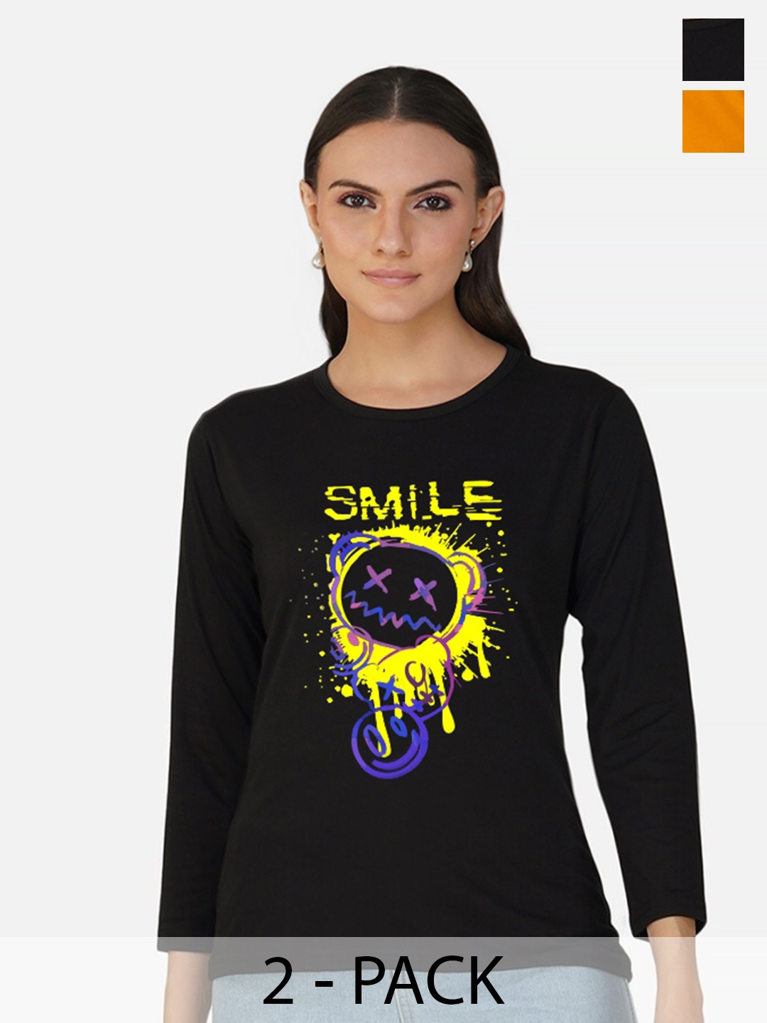 

CHOZI Pack Of 2 Typography Printed Cotton T-shirt, Black