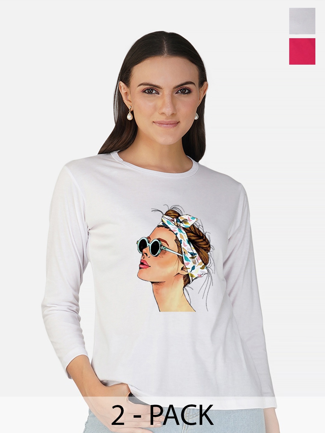 

CHOZI Pack Of 2 Graphic Printed Cotton T-shirt, White