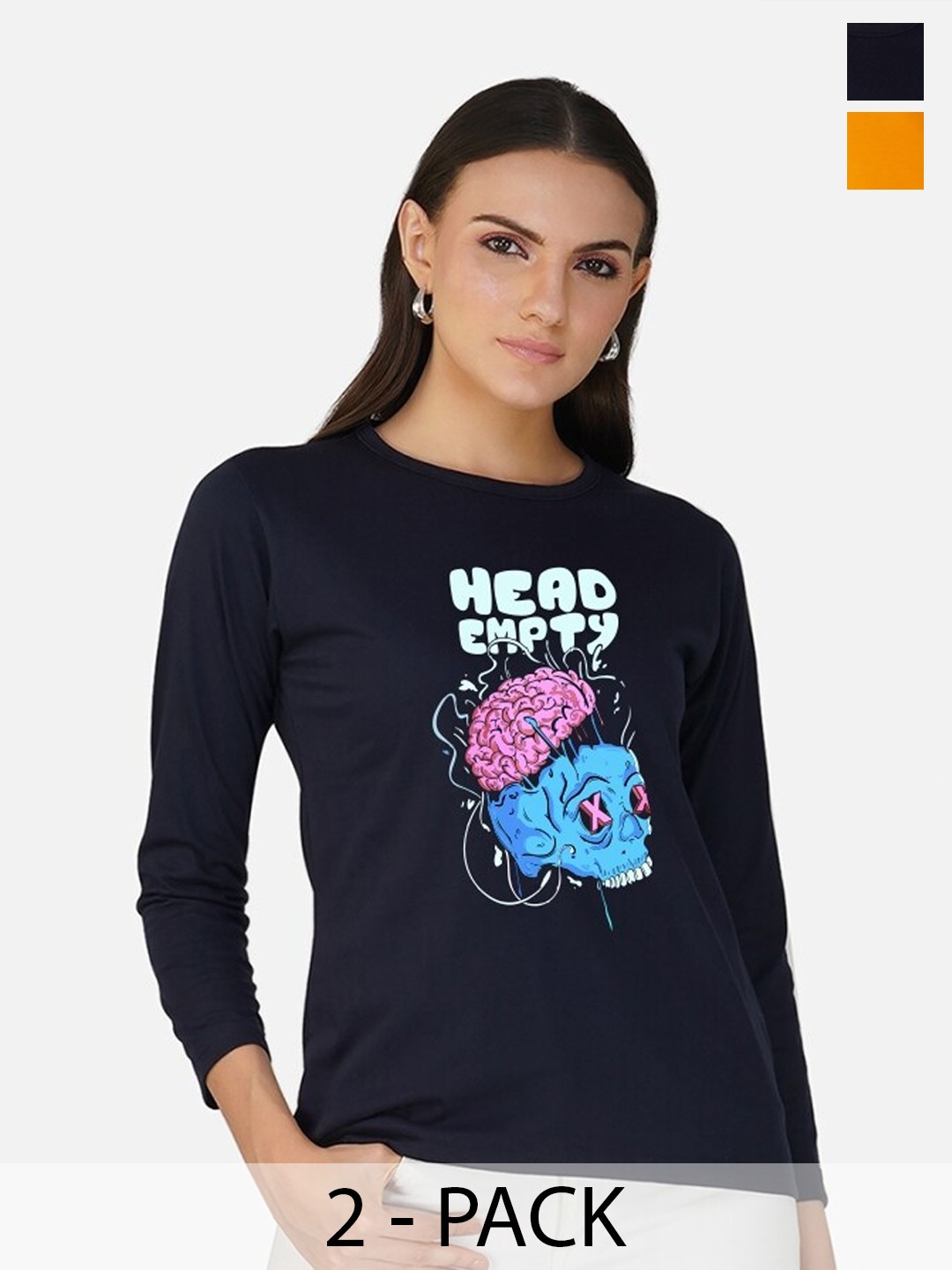 

CHOZI Pack Of 2 Graphic Printed Cotton T-shirt, Navy blue