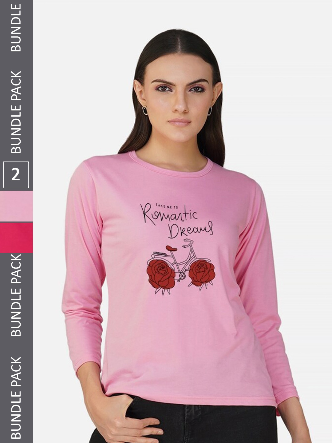 

CHOZI Pack Of 2 Printed Cotton T-shirt, Pink