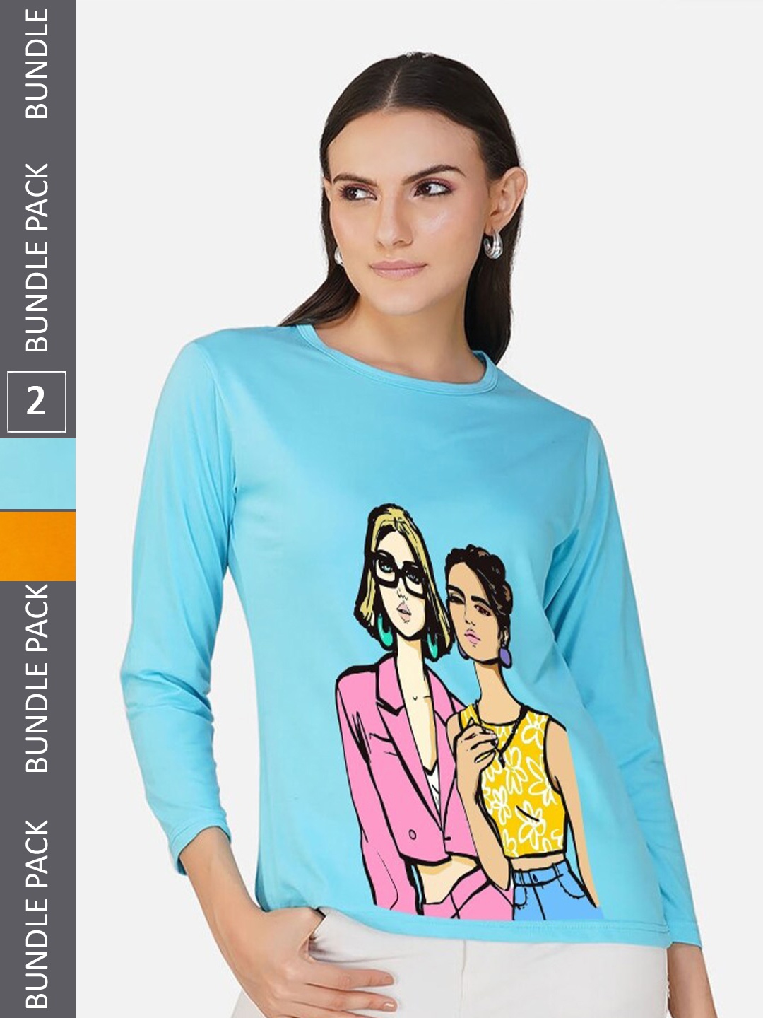 

CHOZI Pack Of 2 Graphic Printed Cotton T-shirt, Turquoise blue