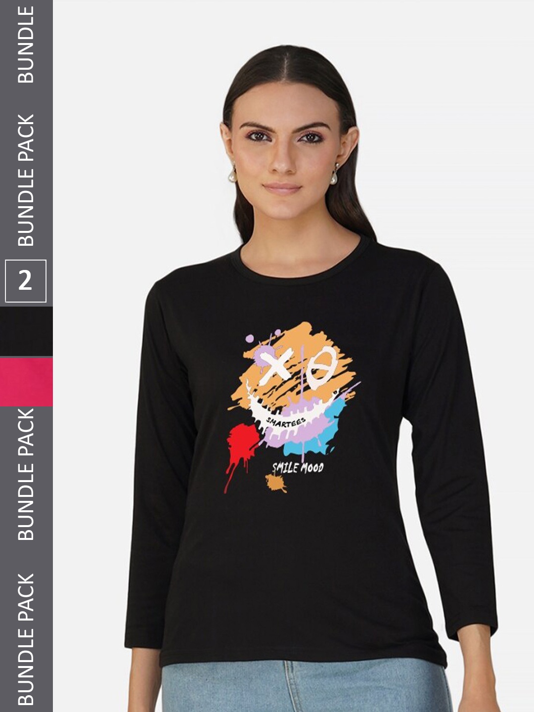 

CHOZI Pack Of 2 Printed Cotton T-shirt, Black