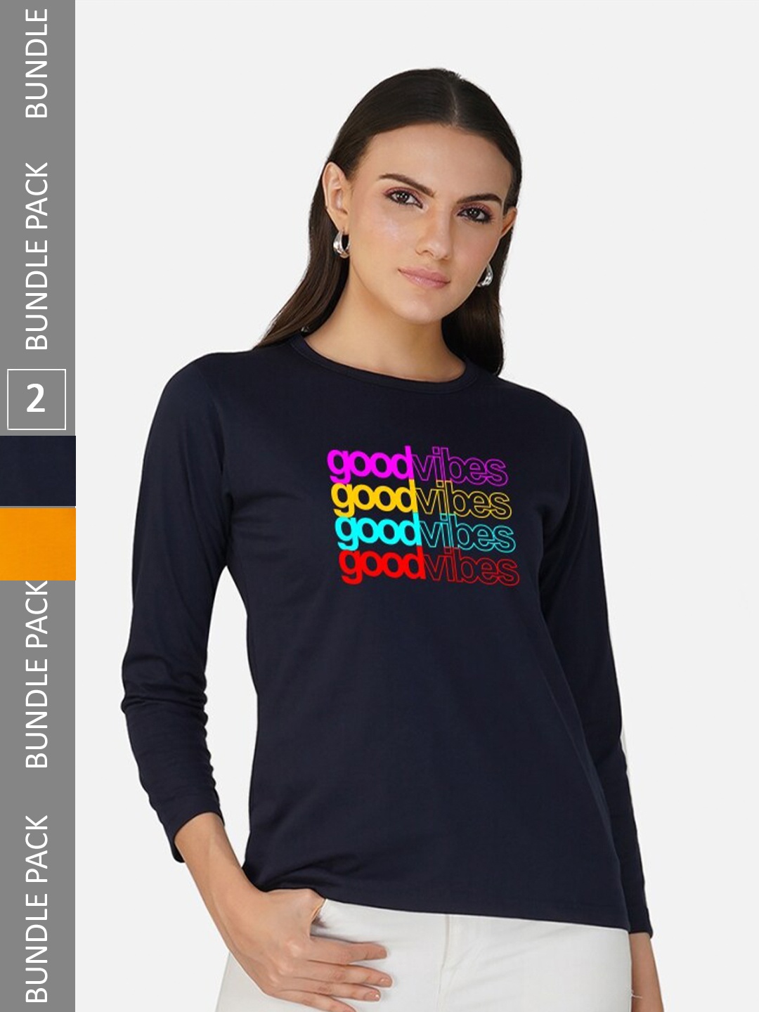 

CHOZI Pack Of 2 Typography Printed Cotton T-shirt, Navy blue