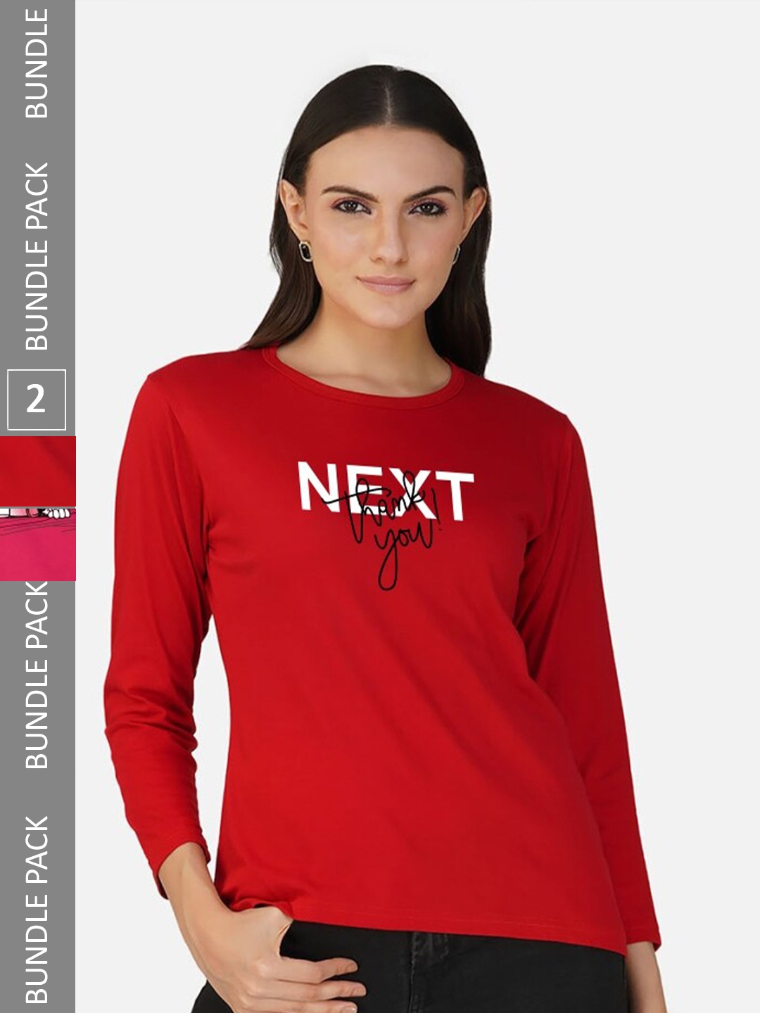 

CHOZI Pack Of 2 Printed Cotton Casual T-shirt, Red