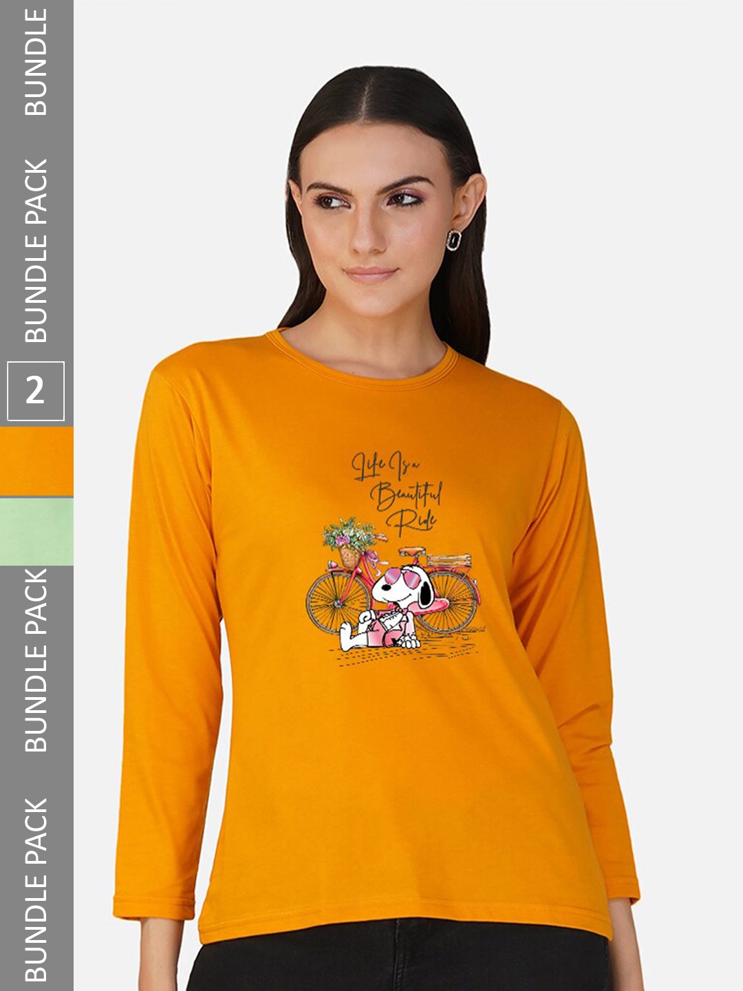 

CHOZI Pack Of 2 Printed Cotton T-shirt, Lime green