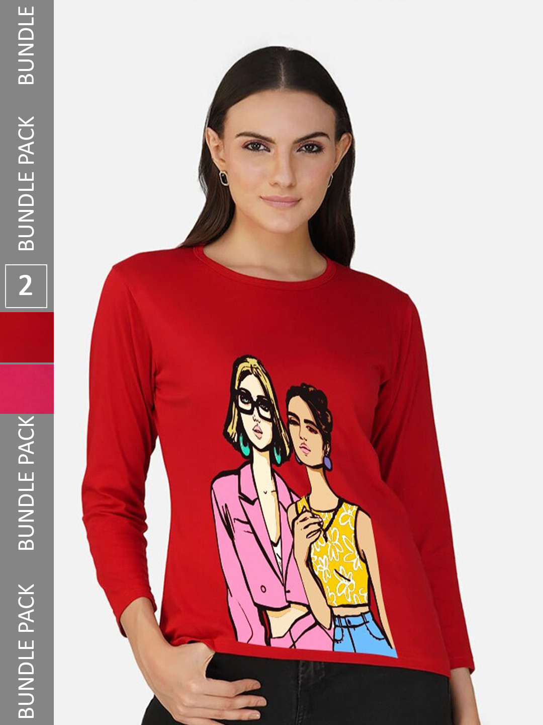 

CHOZI Women Red 2 Printed Applique T-shirt